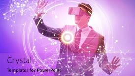  Presentation with metaverse - PPT theme enhanced with metaverse-concept-with-man background and a lilac colored foreground