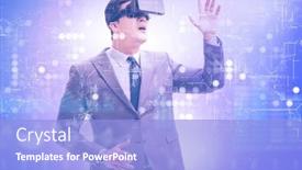  Presentation with metaverse - Presentation design consisting of metaverse-concept-with-man background and a light blue colored foreground