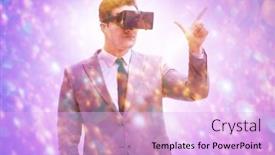  Presentation with metaverse - PPT theme featuring metaverse-concept-with-man background and a lavender colored foreground