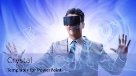  Presentation with metaverse - Presentation theme consisting of metaverse-concept-with-man background and a light blue colored foreground