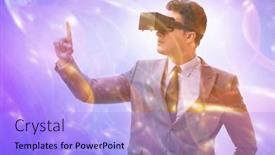  Presentation with metaverse - Presentation theme with metaverse-concept-with-man background and a light blue colored foreground