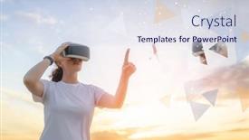  Presentation with metaverse - Theme with metaverse-technology-concept-woman background and a sky blue colored foreground
