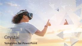  Presentation with virtual technology - Presentation design having metaverse-technology-concept-woman background and a lemonade colored foreground