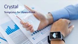  Presentation with smartwatch - Slide deck with meteor - hand with weather app background and a sky blue colored foreground