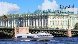  Presentation with boat river - PPT theme with meteor - hydrofoil boat on neva background and a light blue colored foreground