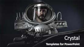  Presentation with space suit - Audience pleasing slides consisting of meteor - robotic technology space man astronaut backdrop and a dark gray colored foreground