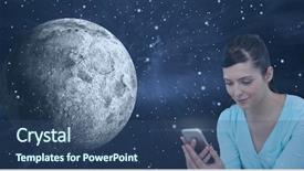  Presentation with universe - Slide deck enhanced with meteor - smiling woman texting against universe background and a ocean colored foreground