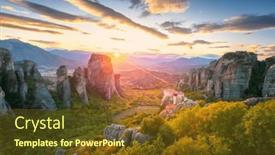  Presentation with sky sun - PPT theme consisting of meteora-greece-panoramic-landscape background and a  colored foreground