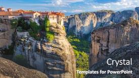  Presentation with world heritage - PPT layouts enhanced with meteora-monasteries-panoramic-view background and a dark gray colored foreground