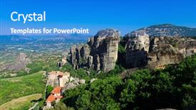  Presentation with mountains - PPT layouts having meteora mountains at early morning background and a teal colored foreground