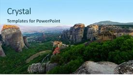  Presentation with mountains and the sacred geometry - Amazing PPT theme having meteora mountains at early morning backdrop and a sky blue colored foreground