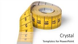  Presentation with tape measure - Slide deck featuring meter - tape measure isolated on white background and a white colored foreground