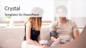  Presentation with blood pressure - Audience pleasing slides consisting of cardio meter - wife checking husband's blood pressure backdrop and a pink colored foreground