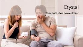  Presentation with concept high blood pressure used tablets - PPT theme having cardio meter - wife checking husband's blood pressure background and a lemonade colored foreground