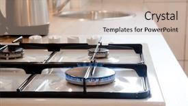  Presentation with methane - Cool new PPT theme with methane - kitchen gas cooker with burning backdrop and a mint green colored foreground