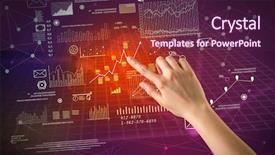  Presentation with grab hand - Cool new presentation theme with method research - female hand touching charts backdrop and a tawny brown colored foreground