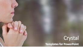  Presentation with forest - Colorful slide set enhanced with methodist - woman in forest clasping hands backdrop and a gray colored foreground