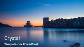  Presentation with sunset - Presentation design consisting of methoni castle in pelloponese greece at sunset background and a ocean colored foreground