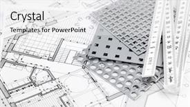  Presentation with polymer - Audience pleasing PPT theme consisting of metric folding ruler perforated metal coated with a polymer architectural plans for houses backdrop and a white colored foreground