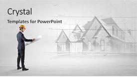  Presentation with architect - PPT theme with metrics - architect standing and watching background and a white colored foreground