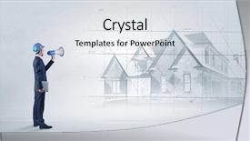  Presentation with architect - Slides having metrics - architect standing and watching background and a sky blue colored foreground