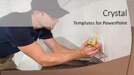  Presentation with electrician - Cool new presentation theme with metrics - electrician working at plug socket backdrop and a light gray colored foreground