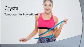  Presentation with fitness pregnancy - Slide set having metrics - smiling fitness woman measuring waist background and a white colored foreground