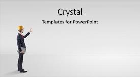  Presentation with risk in construction - PPT layouts featuring metrics - young architect with construction helmet background and a light gray colored foreground