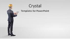  Presentation with sugar in construction - PPT theme having metrics - young architect with construction helmet background and a light gray colored foreground