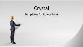  Presentation with construction - Colorful presentation theme enhanced with metrics - young architect with construction helmet backdrop and a light gray colored foreground