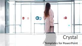  Presentation with black woman at gas station - Beautiful PPT theme featuring metro airport - woman with a suitcase goes backdrop and a white colored foreground