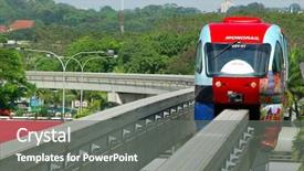  Presentation with city - Presentation theme consisting of public transportation - close up of city monorail background and a gray colored foreground
