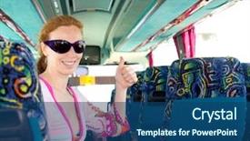  Presentation with hybrid bus - PPT layouts enhanced with girl on tourist bus happy background and a  colored foreground