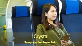  Presentation with japanese music - Colorful slide deck enhanced with japanese railway - woman listen to music backdrop and a tawny brown colored foreground