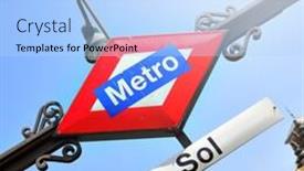  Presentation with sol - Slide deck consisting of metro sign sol station in madrid spain background and a light blue colored foreground