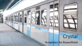  Presentation with metro train - Presentation theme enhanced with metro train - wagon on the station background and a light blue colored foreground