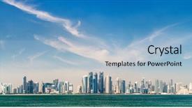 Presentation with qatar - Colorful PPT layouts enhanced with metropolis - panoramic view of doha qatar backdrop and a light blue colored foreground