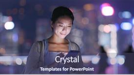  Presentation with smart city - Beautiful presentation theme featuring metropolis - woman use of smart phone backdrop and a ocean colored foreground