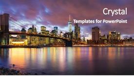  Presentation with brooklyn bridge - Audience pleasing PPT theme consisting of metropolitan - brooklyn bridge and manhattan backdrop and a violet colored foreground