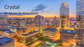  Presentation with metropolitan - Cool new slide set with metropolitan - cleveland ohio usa downtown cityscape backdrop and a light blue colored foreground