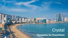  Presentation with south beach - Presentation with metropolitan - gwangalli beach in busan south background and a ocean colored foreground