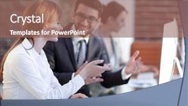  Presentation with work - Slide deck consisting of mettings - business colleagues discussing work issues background and a  colored foreground