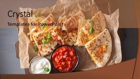  Presentation with corn - Colorful presentation design enhanced with mex - mexican quesadilla with chicken tomato backdrop and a  colored foreground
