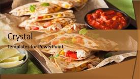  Presentation with chicken little chicks - Presentation theme consisting of mex - mexican quesadilla with chicken tomato background and a gold colored foreground