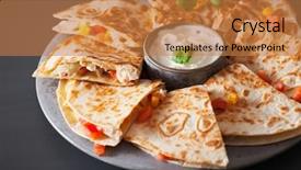  Presentation with sweet corn - Colorful presentation enhanced with mex - mexican quesadilla with chicken tomato backdrop and a coral colored foreground