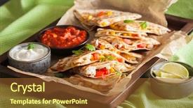  Presentation with sweet corn - Presentation theme enhanced with mex - mexican quesadilla with chicken tomato background and a tawny brown colored foreground