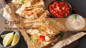  Presentation with sweet corn - PPT layouts featuring mex - mexican quesadilla with chicken tomato background and a gold colored foreground