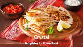  Presentation with corn - Presentation featuring mex - mexican quesadilla with tomato corn background and a crimson colored foreground