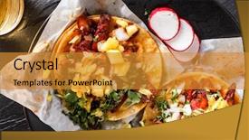  Presentation with pastor - Slide set having mexican al pastor street tacos background and a gold colored foreground