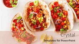  Presentation with salsa guacamole - Colorful PPT theme enhanced with mexican-beef-and-pork-tacos backdrop and a coral colored foreground
